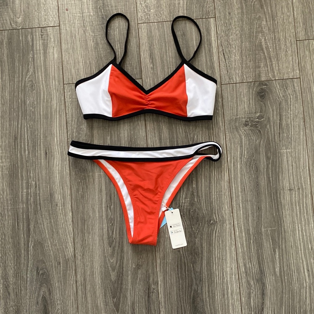 Orange/white bikini set